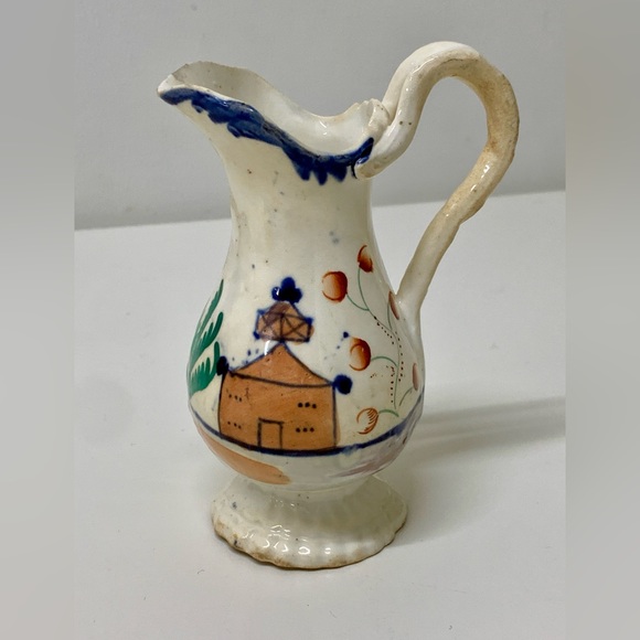 19th Century Antique Gaudy Welsh Village Pattern Creamer Pitcher Jug - Picture 16 of 16